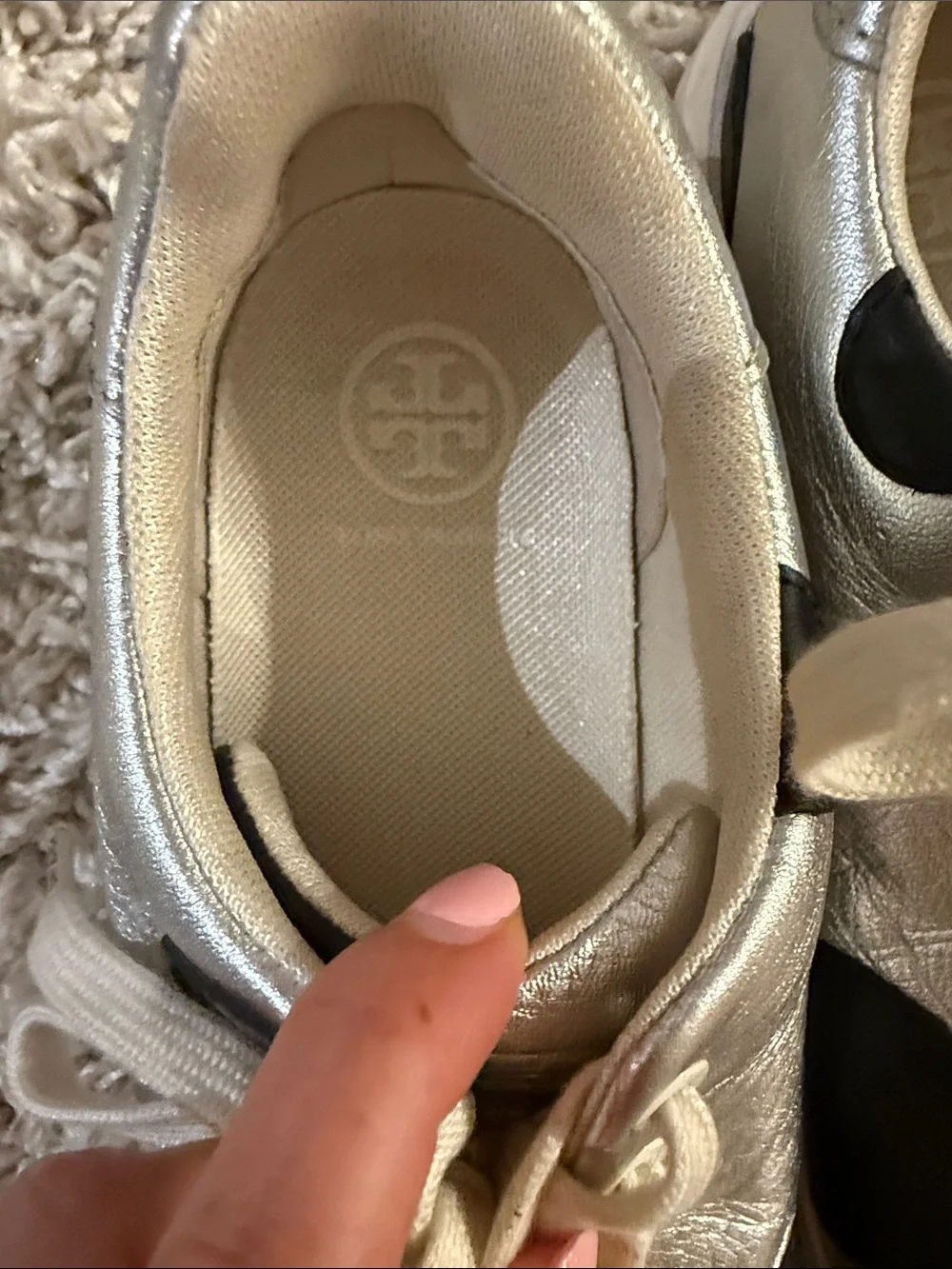Tory Burch Silver Leather Sneakers with Black Accents 7